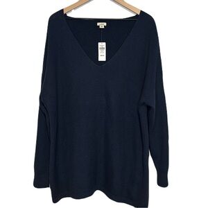 L.L. Bean NWT Cotton Shaker Stitch V-Neck Knit Sweater Navy Blue 3X Plus Size